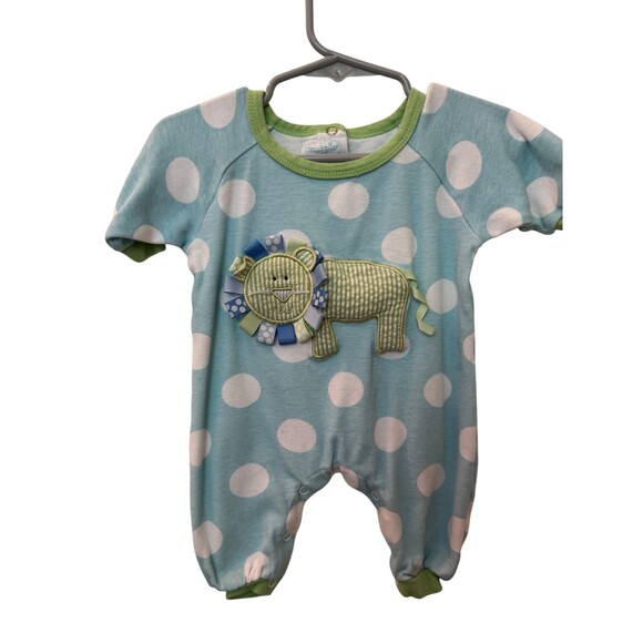Mud Pie Other - Y2K Mudpie Baby Lion Romper Sleeper Blue and White polkadot Lion Size 0-3
